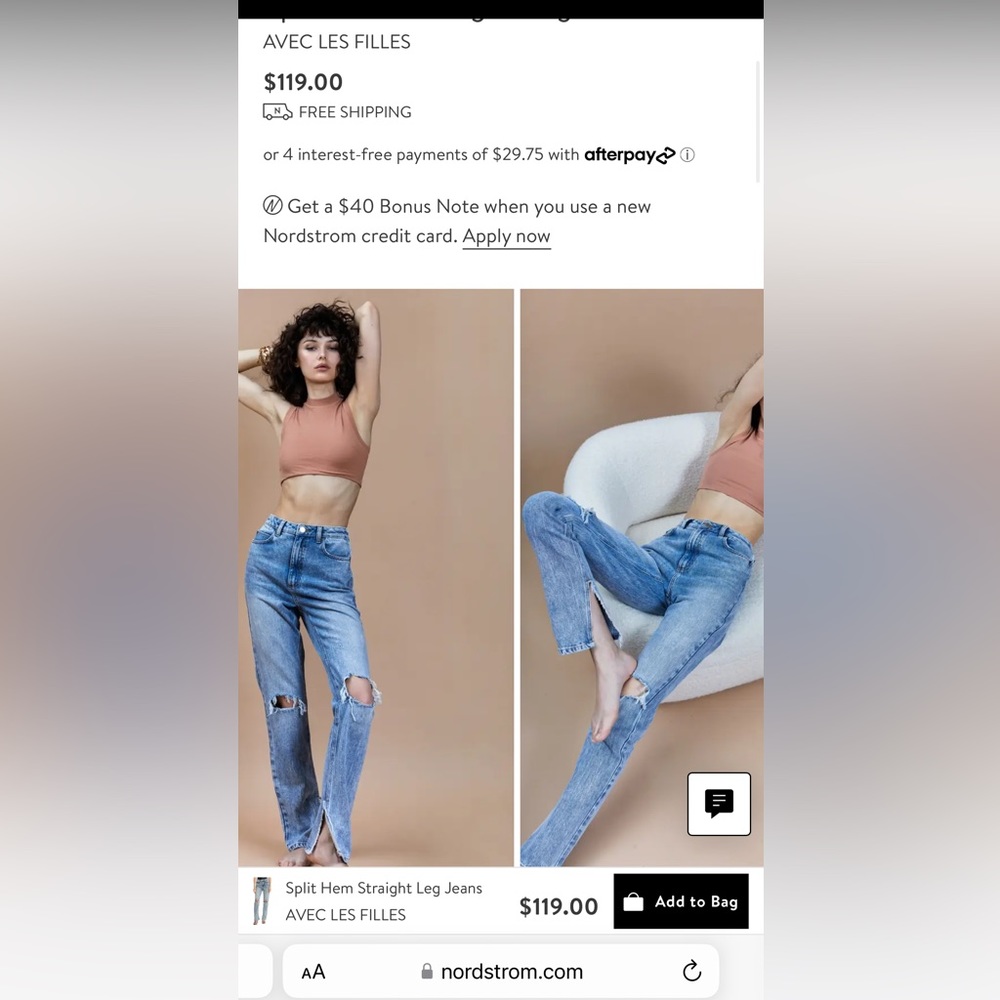 Split hem 26 “avec les filles” denim jeans distressed flare